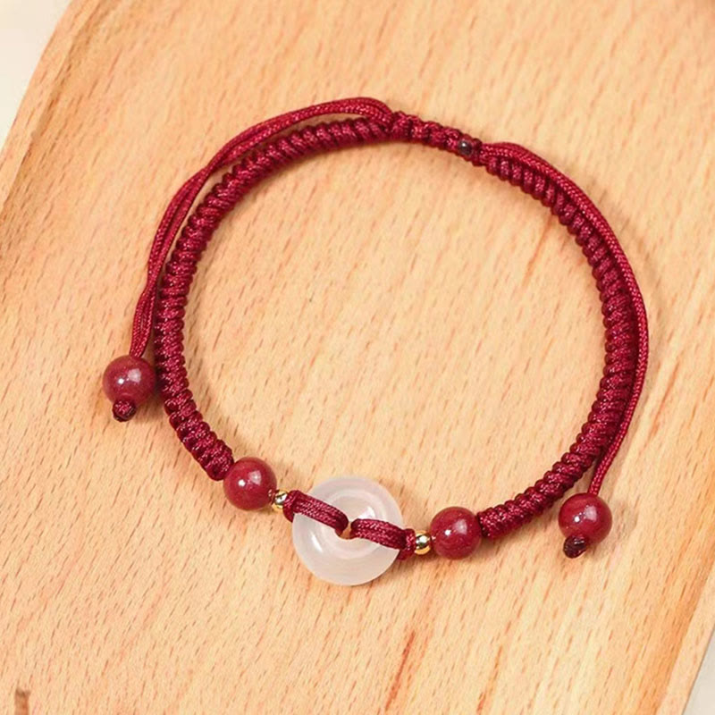 Bracelet de la paix en agate blanche, nœud plat, nœud diamant et cordon rouge, orné de Buddha Stonesune boucle de boucle en agate plate. - image 8