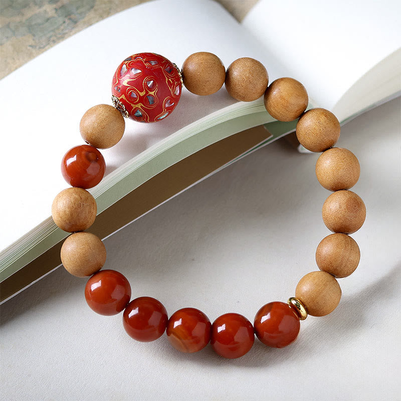 Bracelet de protection en perles laquées de Buddha Stones , bois de santal rouge du Sud et agate. - image 2