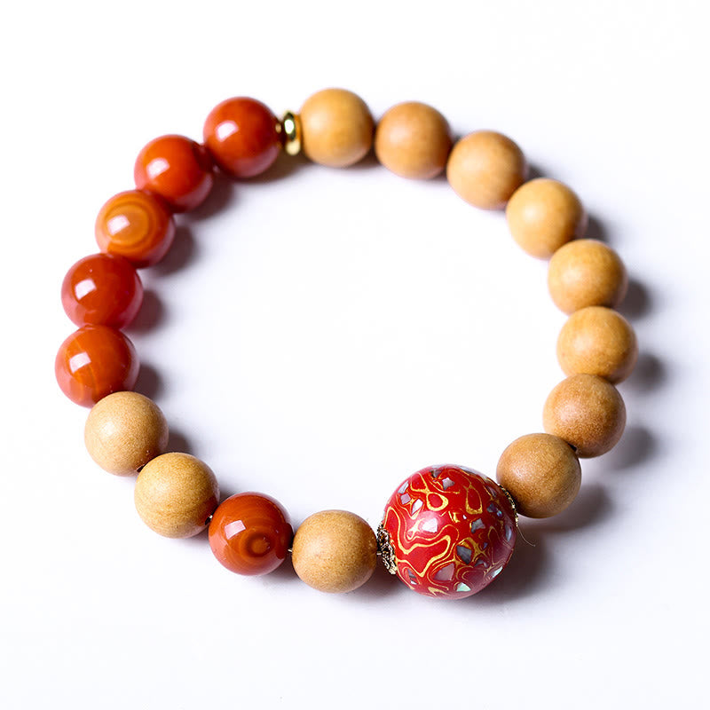 Bracelet de protection en perles laquées de Buddha Stones , bois de santal rouge du Sud et agate. - image 9