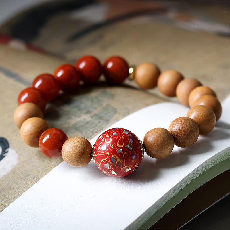 Bracelet de protection en perles laquées de Buddha Stones , bois de santal rouge du Sud et agate. - image 0