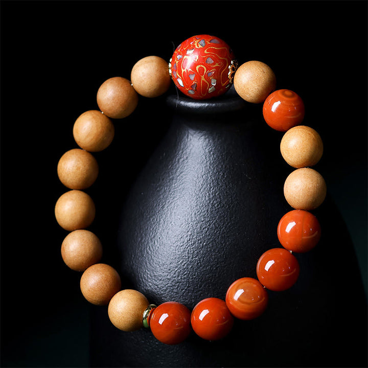 Bracelet de protection en perles laquées de Buddha Stones , bois de santal rouge du Sud et agate. - image 8