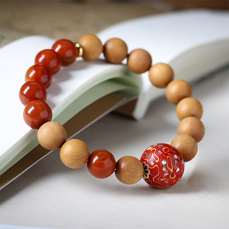 Bracelet de protection en perles laquées de Buddha Stones , bois de santal rouge du Sud et agate. - image 3