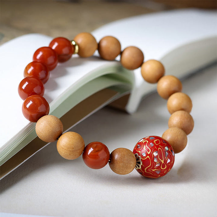 Bracelet de protection en perles laquées de Buddha Stones , bois de santal rouge du Sud et agate. - image 3