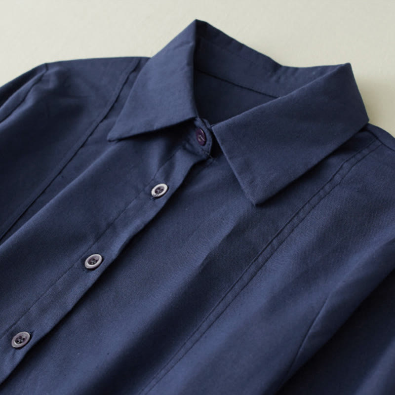 Robe midi en lin à manches longues, imprimé patchwork et Buddha Stones , avec cordon de serrage et poches - image 3