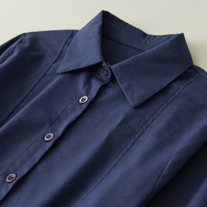 Robe midi en lin à manches longues, imprimé patchwork et Buddha Stones , avec cordon de serrage et poches - image 3