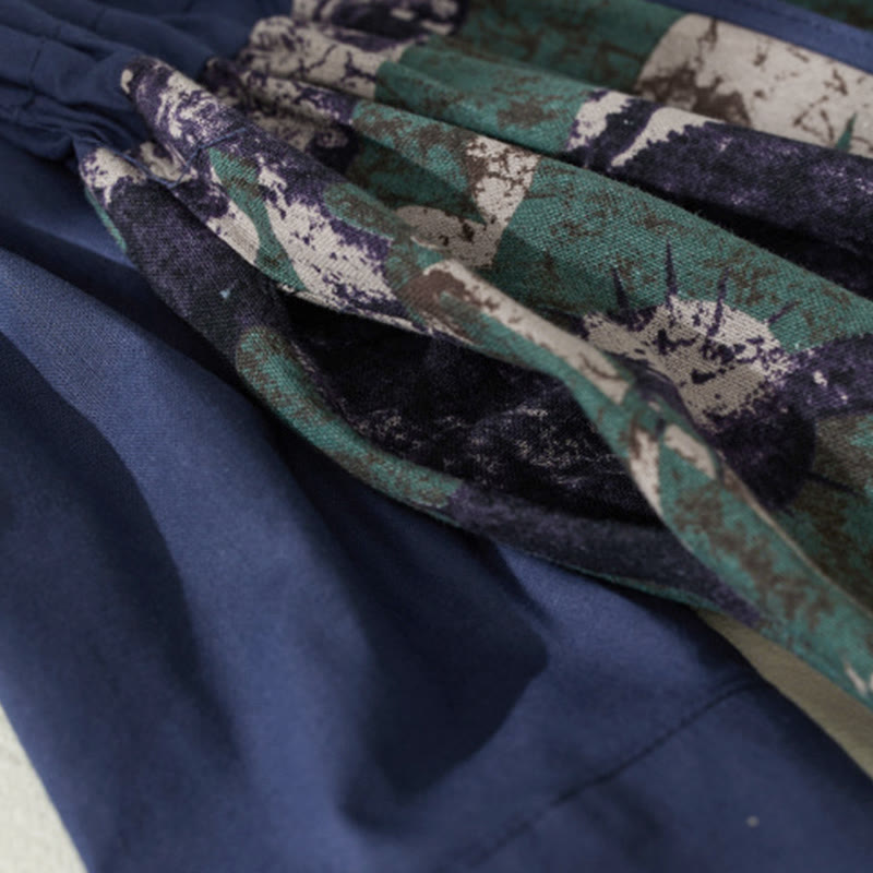 Robe midi en lin à manches longues, imprimé patchwork et Buddha Stones , avec cordon de serrage et poches - image 6