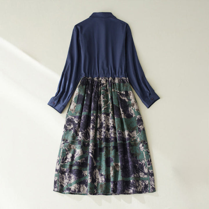 Robe midi en lin à manches longues, imprimé patchwork et Buddha Stones , avec cordon de serrage et poches - image 2