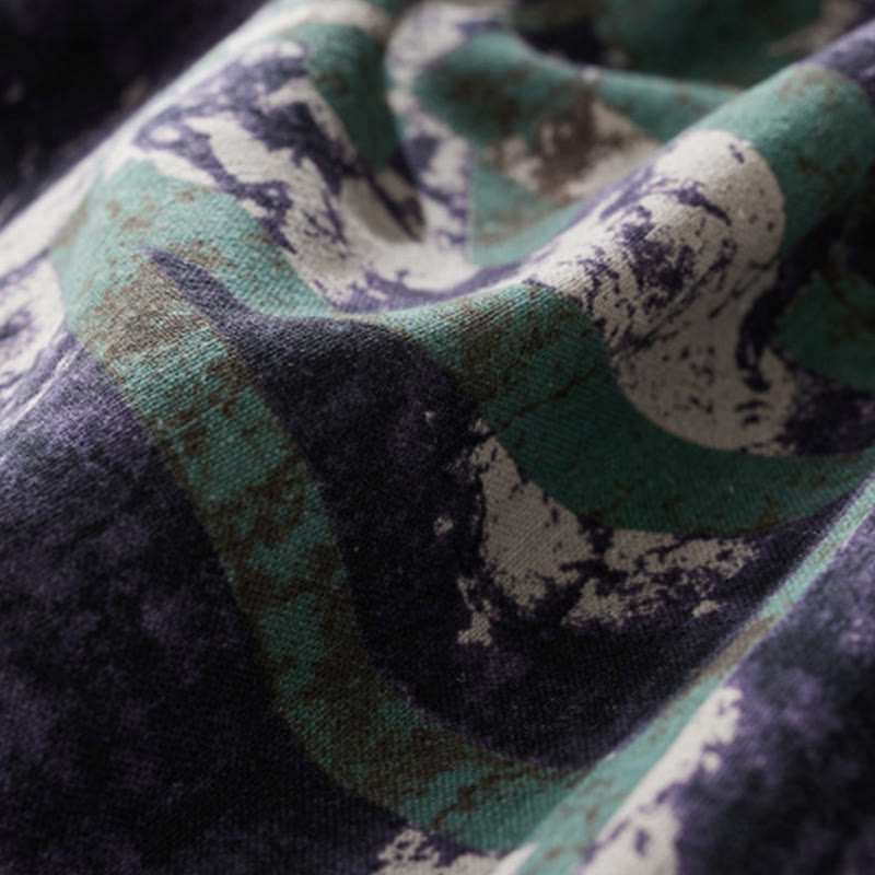 Robe midi en lin à manches longues, imprimé patchwork et Buddha Stones , avec cordon de serrage et poches - image 5