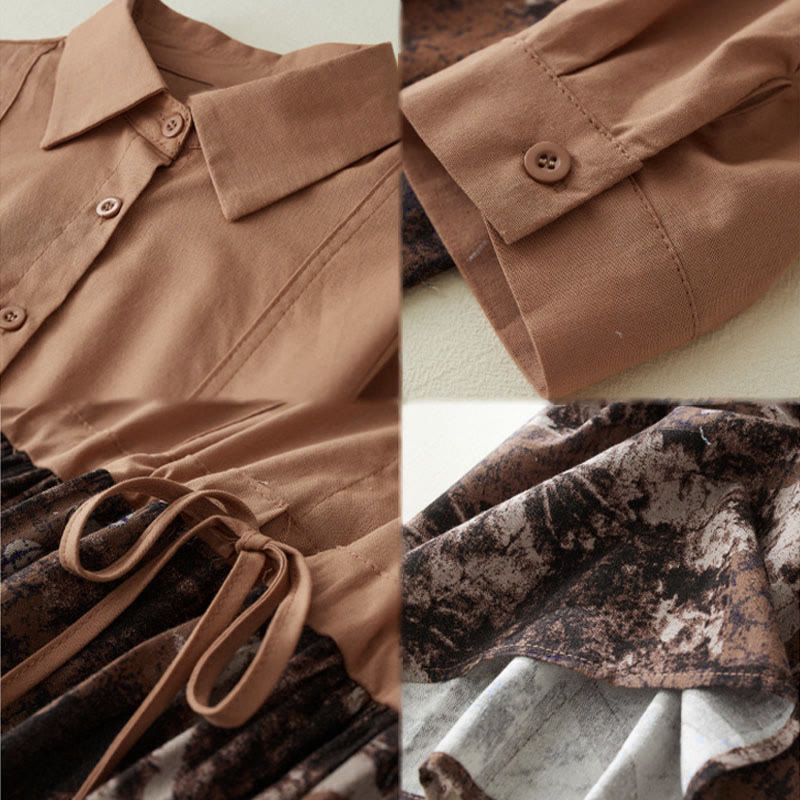 Robe midi en lin à manches longues, imprimé patchwork et Buddha Stones , avec cordon de serrage et poches - image 13