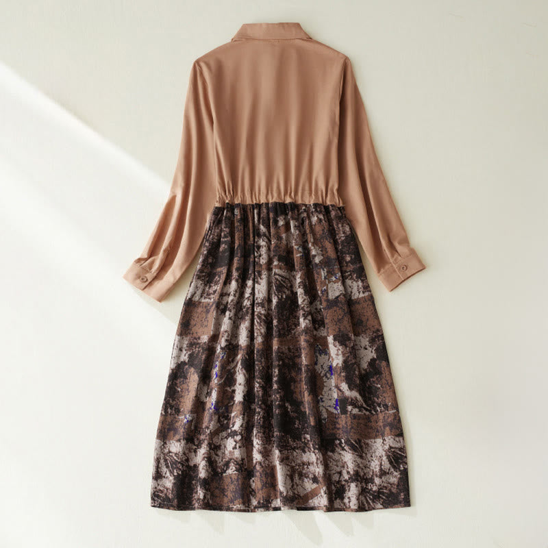 Robe midi en lin à manches longues, imprimé patchwork et Buddha Stones , avec cordon de serrage et poches - image 12