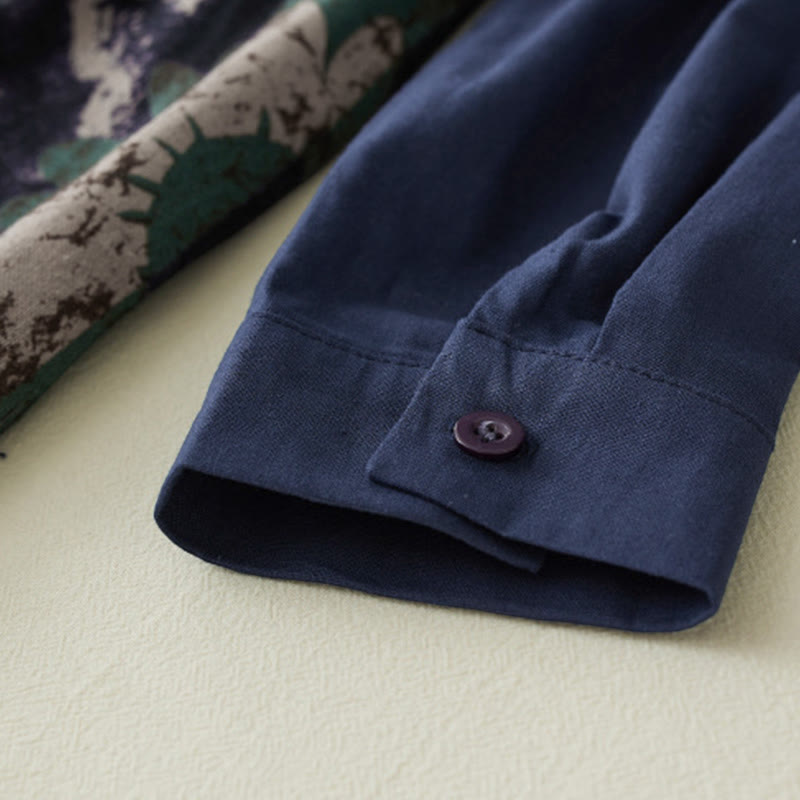 Robe midi en lin à manches longues, imprimé patchwork et Buddha Stones , avec cordon de serrage et poches - image 7