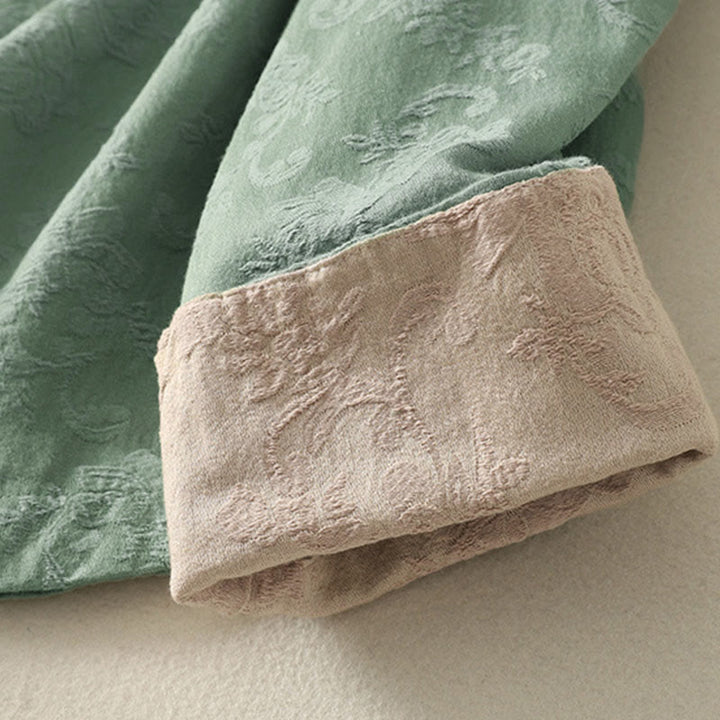 Chemise à manches longues pour femme en coton et lin, à boutons, motif jacquard de Buddha Stones et patte de boutonnage diagonale - image 9