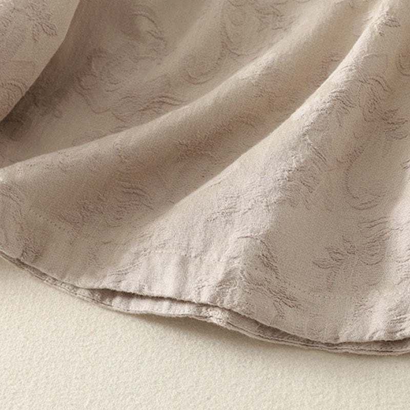 Chemise à manches longues pour femme en coton et lin, à boutons, motif jacquard de Buddha Stones et patte de boutonnage diagonale - image 5