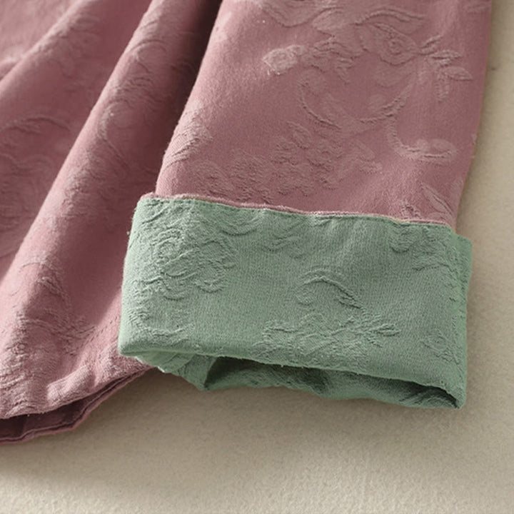 Chemise à manches longues pour femme en coton et lin, à boutons, motif jacquard de Buddha Stones et patte de boutonnage diagonale - image 16