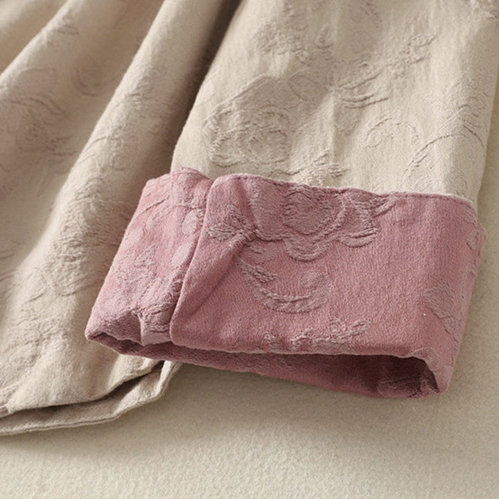 Chemise à manches longues pour femme en coton et lin, à boutons, motif jacquard de Buddha Stones et patte de boutonnage diagonale - image 4