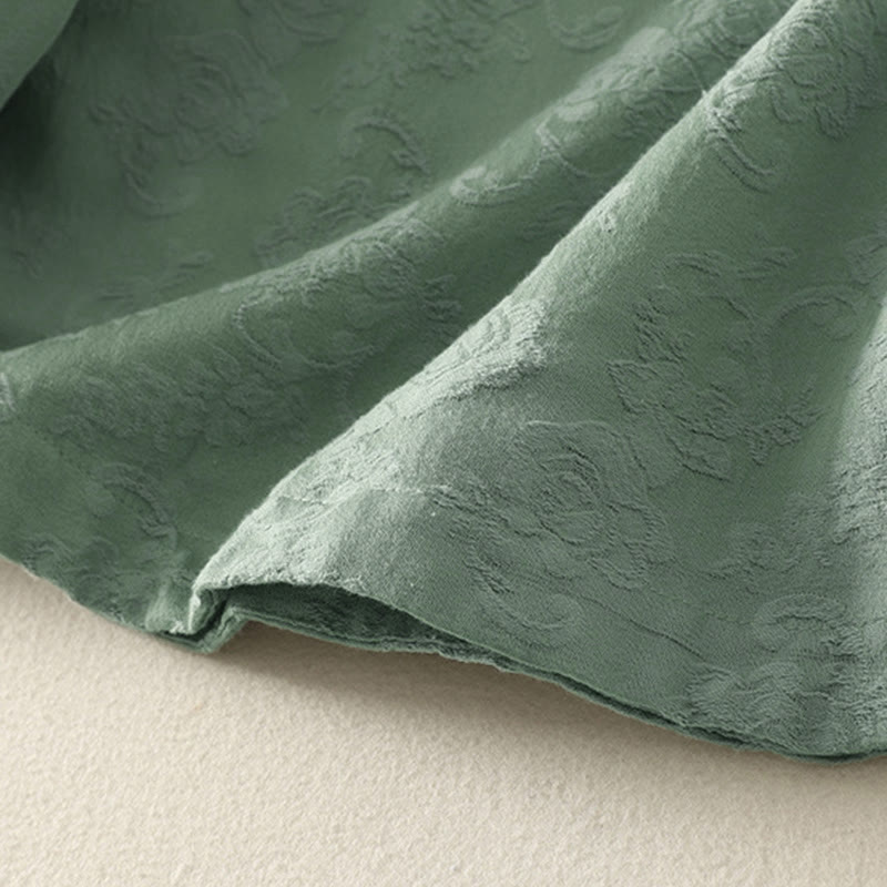 Chemise à manches longues pour femme en coton et lin, à boutons, motif jacquard de Buddha Stones et patte de boutonnage diagonale - image 10