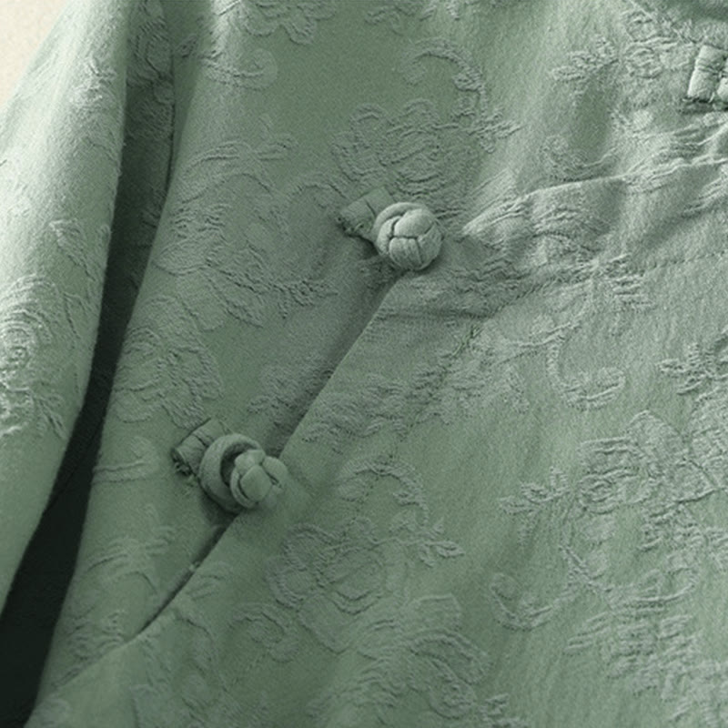 Chemise à manches longues pour femme en coton et lin, à boutons, motif jacquard de Buddha Stones et patte de boutonnage diagonale - image 8