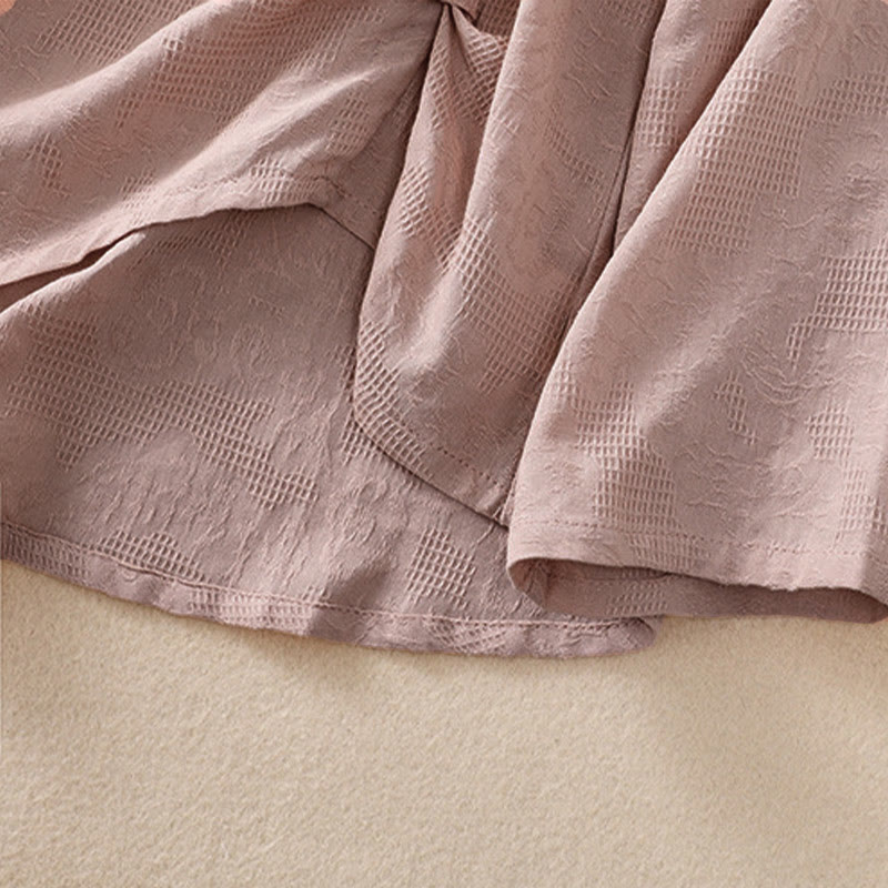 Chemise à manches longues en coton pour femme, motif jacquard à ourlet irrégulier et plis, ornée de Buddha Stones - image 22