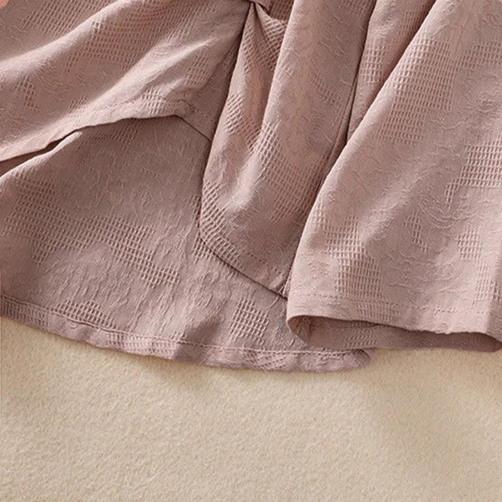 Chemise à manches longues en coton pour femme, motif jacquard à ourlet irrégulier et plis, ornée de Buddha Stones - image 22