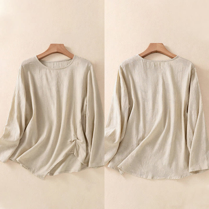 Chemise à manches longues pour femme, motif jacquard à ourlet irrégulier et plis, ornée de Buddha Stones - image 32