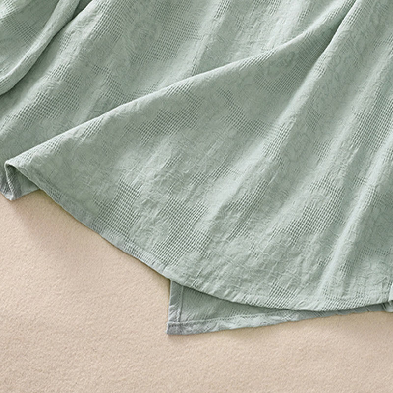 Chemise à manches longues en coton pour femme, motif jacquard à ourlet irrégulier et plis, ornée de Buddha Stones - image 39