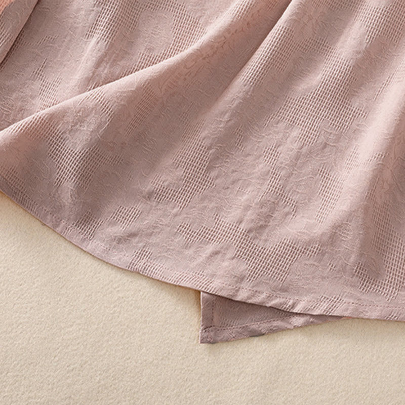 Chemise à manches longues en coton pour femme, motif jacquard à ourlet irrégulier et plis, ornée de Buddha Stones - image 23