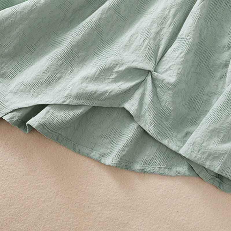 Chemise à manches longues en coton pour femme, motif jacquard à ourlet irrégulier et plis, ornée de Buddha Stones - image 37