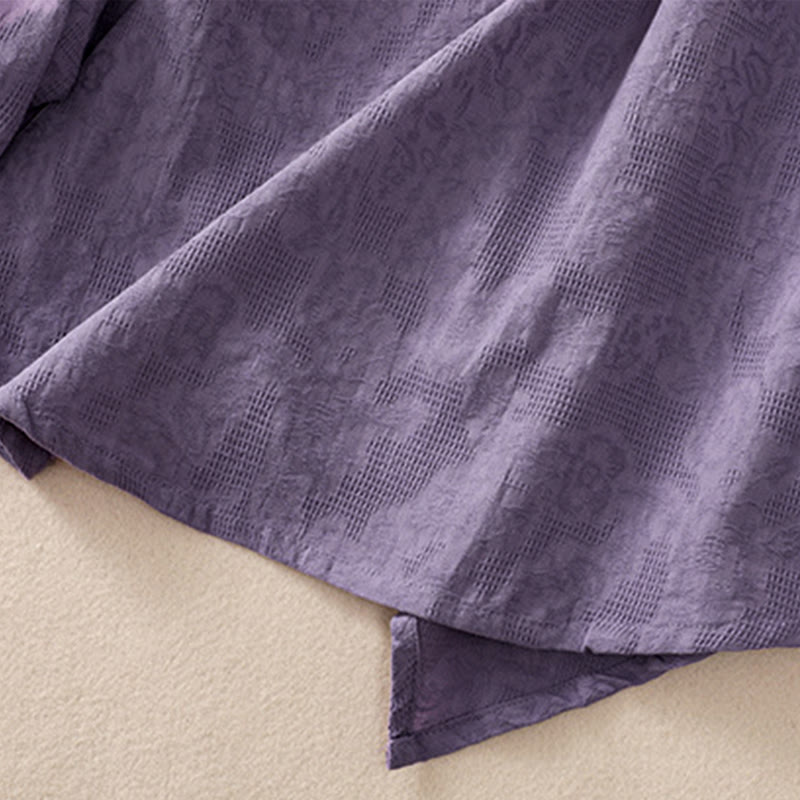 Chemise à manches longues en coton pour femme, motif jacquard à ourlet irrégulier et plis, ornée de Buddha Stones - image 7