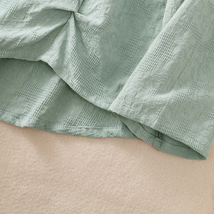 Chemise à manches longues en coton pour femme, motif jacquard à ourlet irrégulier et plis, ornée de Buddha Stones - image 38