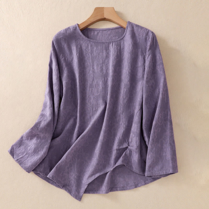 Chemise à manches longues pour femme, motif jacquard à ourlet irrégulier et plis, ornée de Buddha Stones - DarkOrchid - US8-10，UK/AU12-14，EU40-42 (2XL) - image 0