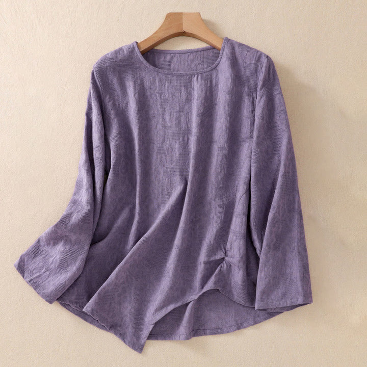 Chemise à manches longues pour femme, motif jacquard à ourlet irrégulier et plis, ornée de Buddha Stones - DarkOrchid - US8-10，UK/AU12-14，EU40-42 (2XL) - image 0