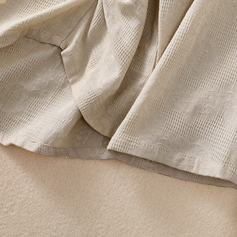 Chemise à manches longues en coton pour femme, motif jacquard à ourlet irrégulier et plis, ornée de Buddha Stones - image 31