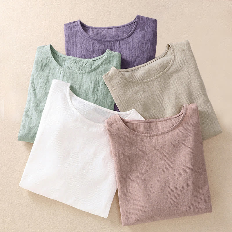 Chemise à manches longues en coton pour femme, motif jacquard à ourlet irrégulier et plis, ornée de Buddha Stones - image 41