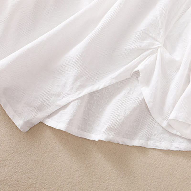 Chemise à manches longues en coton pour femme, motif jacquard à ourlet irrégulier et plis, ornée de Buddha Stones - image 15