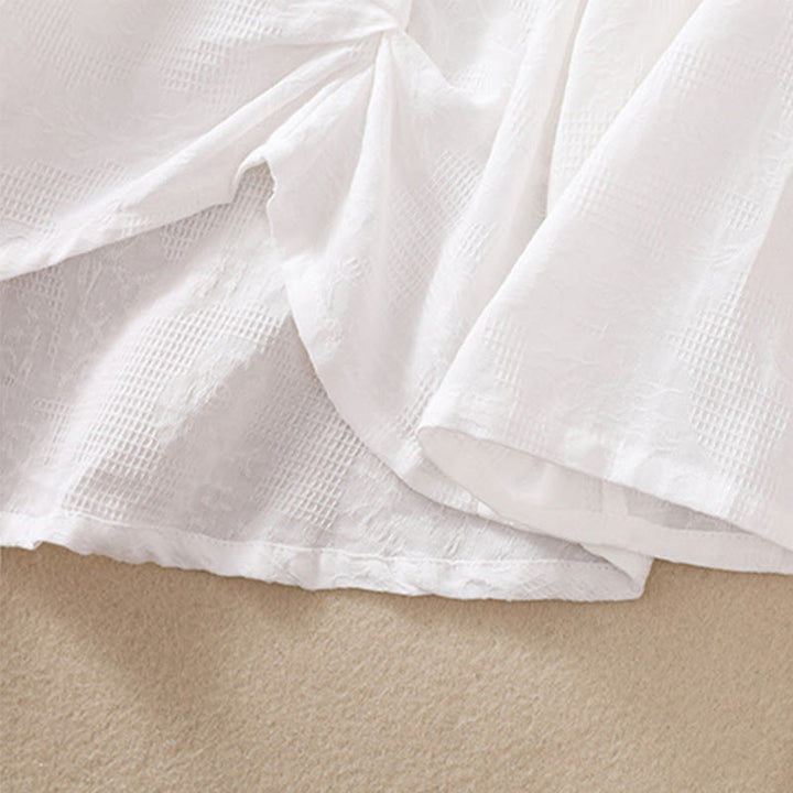 Chemise à manches longues en coton pour femme, motif jacquard à ourlet irrégulier et plis, ornée de Buddha Stones - image 14