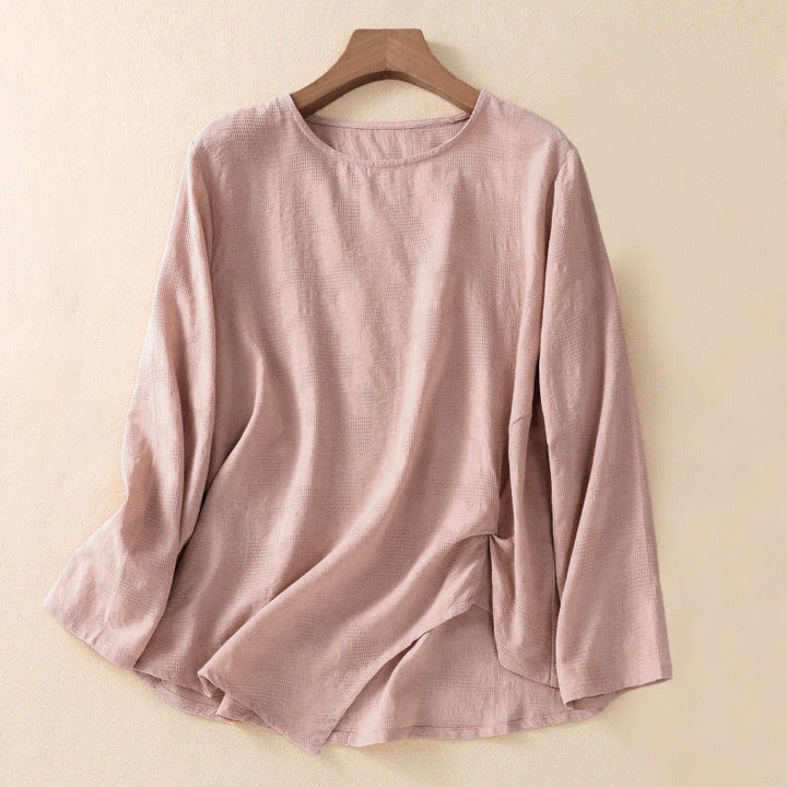 Chemise à manches longues en coton pour femme, motif jacquard à ourlet irrégulier et plis, ornée de Buddha Stones - Saumon foncé - US8-10，UK/AU12-14，EU40-42 (2XL) - image 16