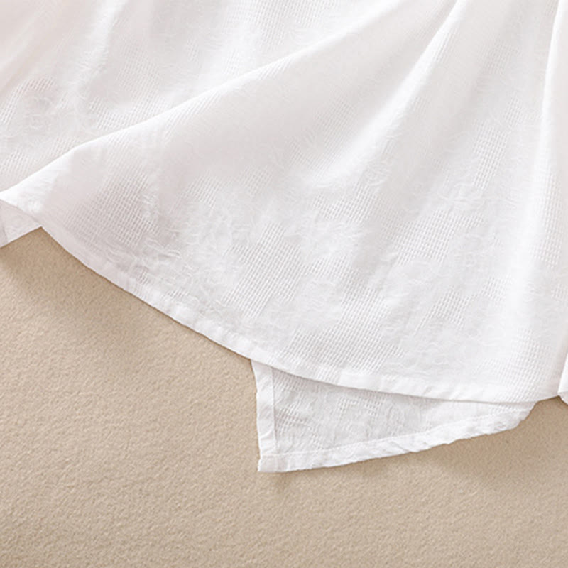 Chemise à manches longues en coton pour femme, motif jacquard à ourlet irrégulier et plis, ornée de Buddha Stones - image 13