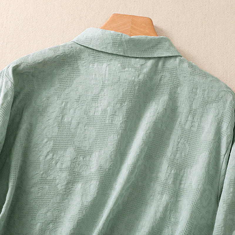 Chemise à manches longues en coton pour femme, brodée de Buddha Stones et au design asymétrique, avec boutons grenouille - image 3