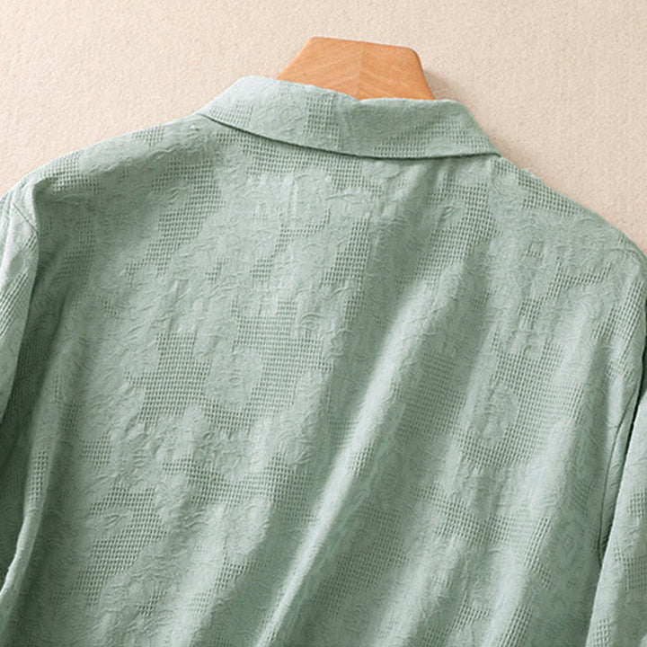 Chemise à manches longues en coton pour femme, brodée de Buddha Stones et au design asymétrique, avec boutons grenouille - image 3