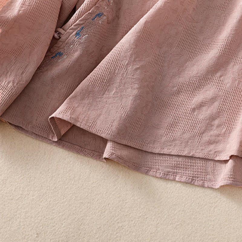 Chemise à manches longues en coton pour femme, brodée de Buddha Stones et au design asymétrique, avec boutons grenouille - image 21