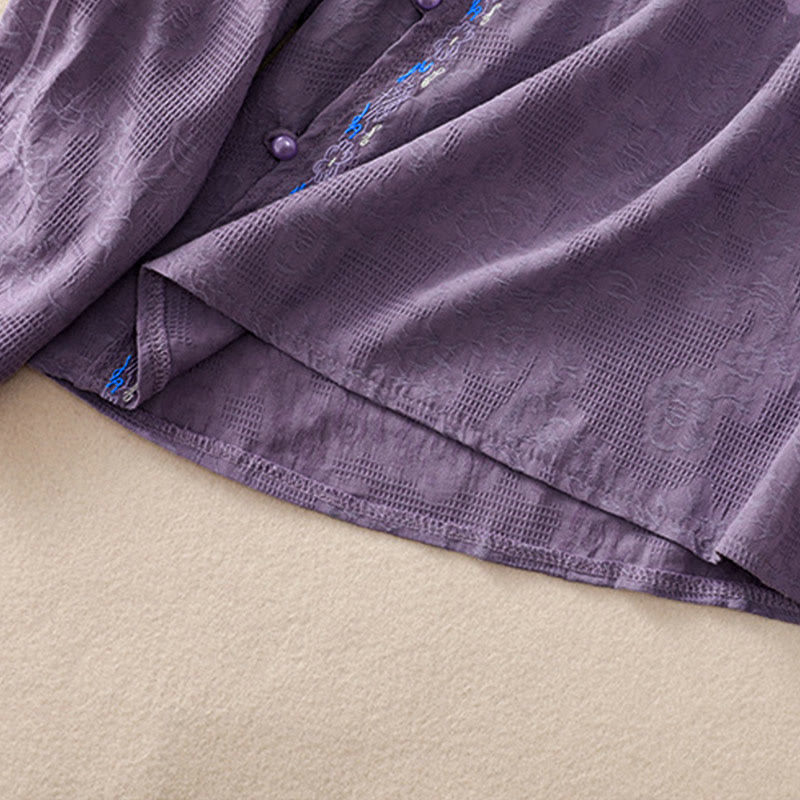 Chemise à manches longues en coton pour femme, brodée de Buddha Stones et au design asymétrique, avec boutons grenouille - image 36