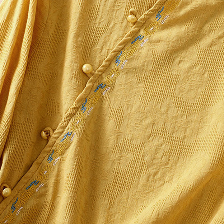 Chemise à manches longues en coton pour femme, brodée de Buddha Stones et au design asymétrique, avec boutons grenouille - image 28