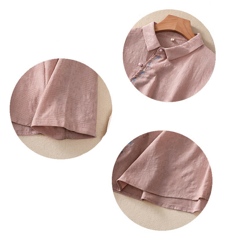 Chemise à manches longues en coton pour femme, brodée de Buddha Stones et au design asymétrique, avec boutons grenouille - image 23