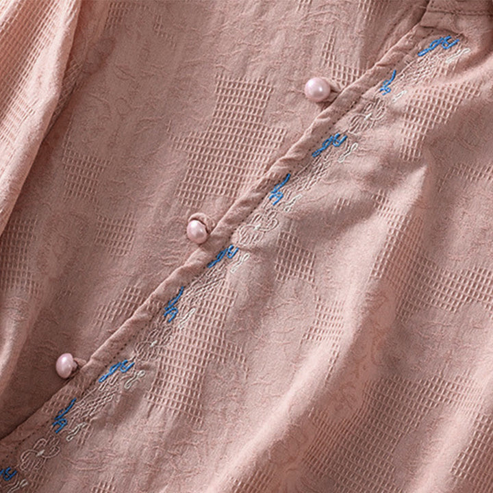 Chemise à manches longues en coton pour femme, brodée de Buddha Stones et au design asymétrique, avec boutons grenouille - image 18