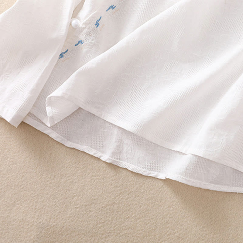 Chemise à manches longues en coton pour femme, brodée de Buddha Stones et au design asymétrique, avec boutons grenouille - image 12