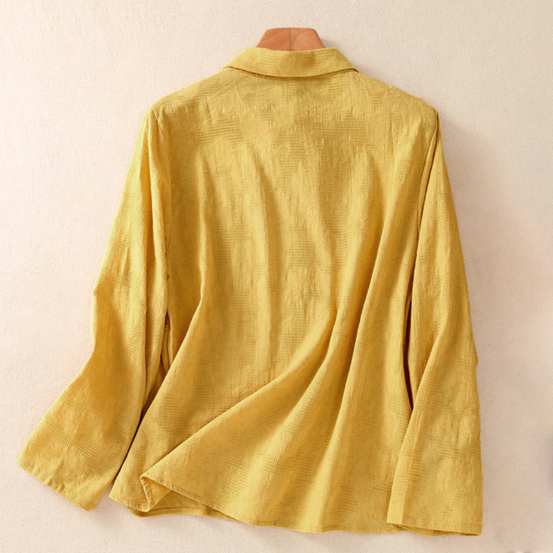 Chemise à manches longues en coton pour femme, brodée de Buddha Stones et au design asymétrique, avec boutons grenouille - image 25