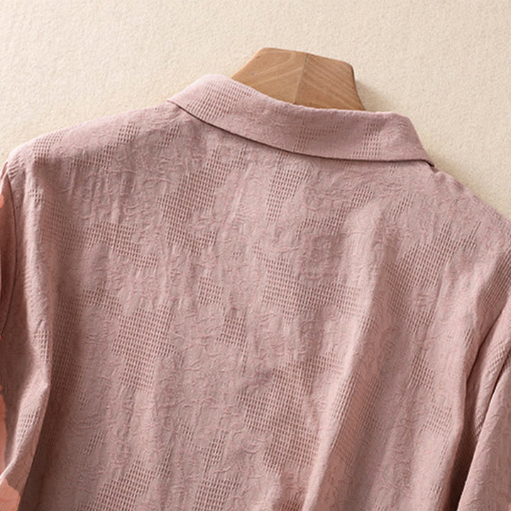 Chemise à manches longues en coton pour femme, brodée de Buddha Stones et au design asymétrique, avec boutons grenouille - image 17