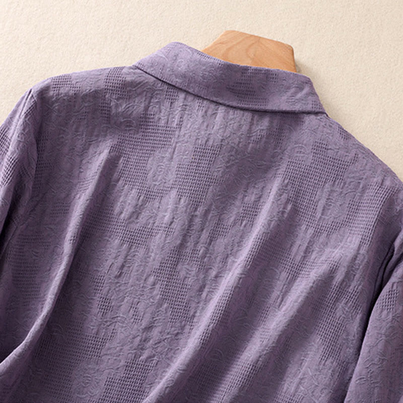 Chemise à manches longues en coton pour femme, brodée de Buddha Stones et au design asymétrique, avec boutons grenouille - image 34