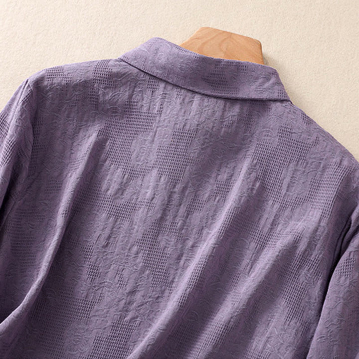 Chemise à manches longues en coton pour femme, brodée de Buddha Stones et au design asymétrique, avec boutons grenouille - image 34