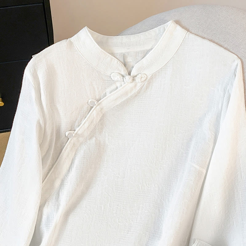 Chemise en coton à manches longues pour femme, motif Buddha Stones, col mandarin à boutons chinois, jacquard, jacquard, manches longues. - image 13